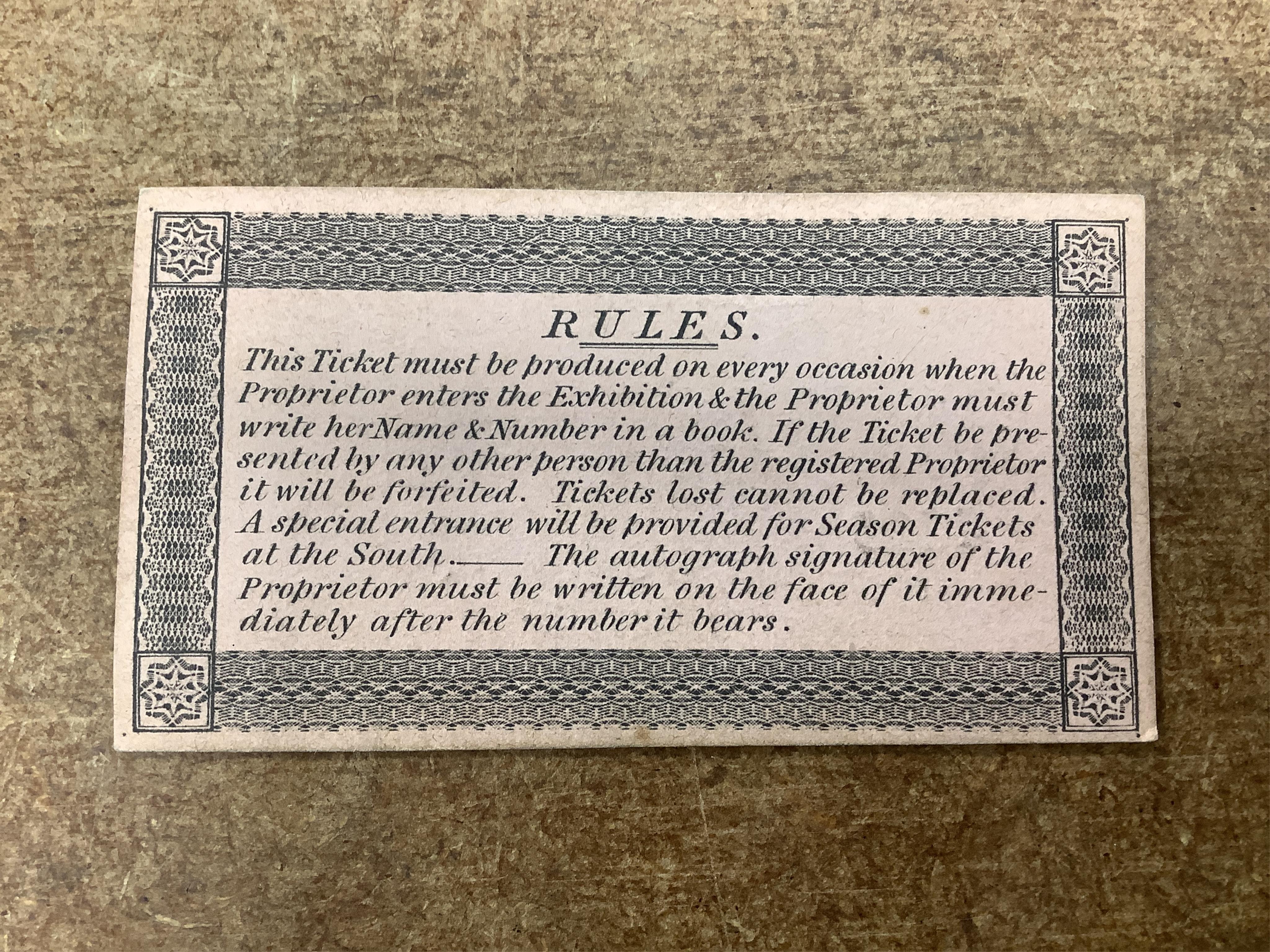 Great Exhibition 1851- a leather slip cased ‘season ticket of admission to the Exhibition of the Works of Industry of All Nations 1851, No.4305’, signature of Elizth. Holmes